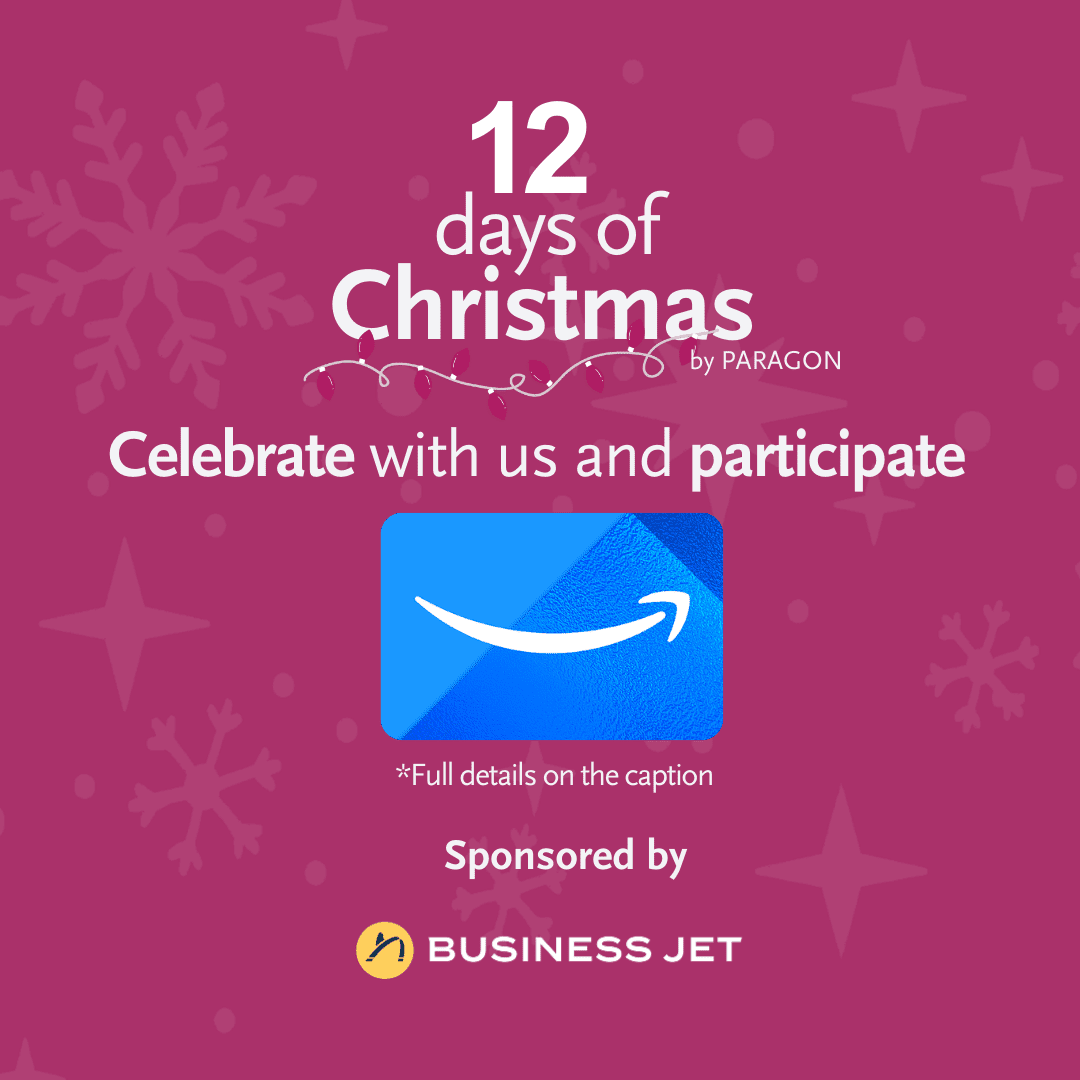Available gift card on: December 24th, 2024. 
This holiday season, we’re excited to offer you a chance to WIN an AMAZON eGift card! Want to boost your chances? Here’s how you can earn additional entries:
Follow BUSINESS JET and PARAGON AVIATION on Instagram.
Share this post on your timeline and stories using the hashtag #12DaysOfChristmas.
Tag 3 aviation friends in the comments.
The winner will be announced in the comments on December 26th, 2024.