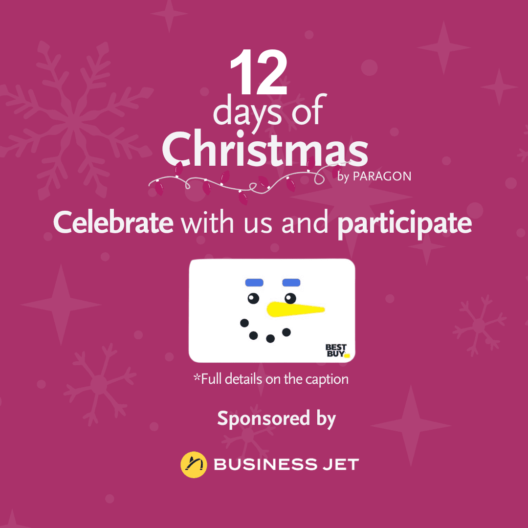 Available gift card on: December 08th, 2025. This holiday season, follow Business Jet and Paragon Aviation Group on LinkedIn, X, Facebook, or Instagram and comment your favorite aviation holiday memory for a chance to win a BEST BUY eGift card! The winner will be announced on December 12th.
