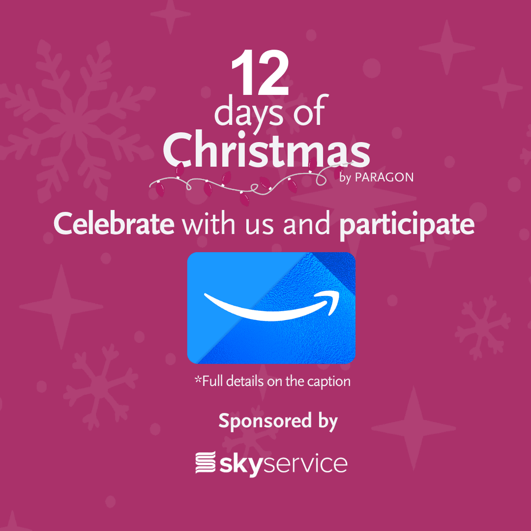 Available gift card on: December 12th, 2025. This holiday season, follow SkyService and Paragon Aviation Group on LinkedIn, X, Facebook, or Instagram and comment your favorite aviation holiday memory for a chance to win an AMAZON eGift card! The winner will be announced on December 15th.